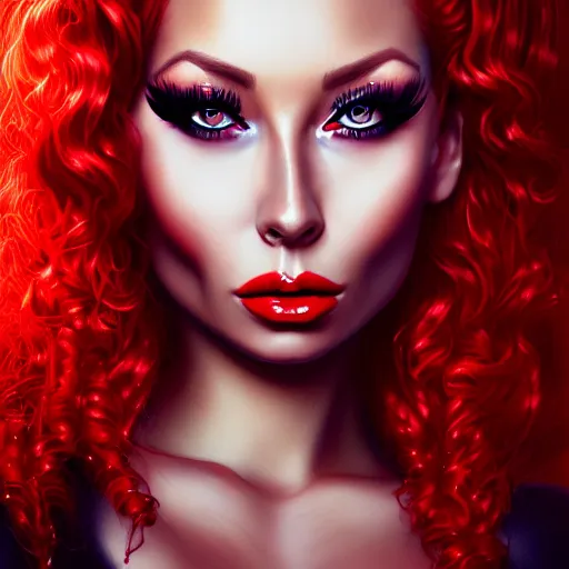 Image similar to a realistic illustration portrait of a beautiful isabelledeltore with curly blonde and red hair, black eyeliner, trending on artstation, hyper - realistic lighting, intricate, ross tran