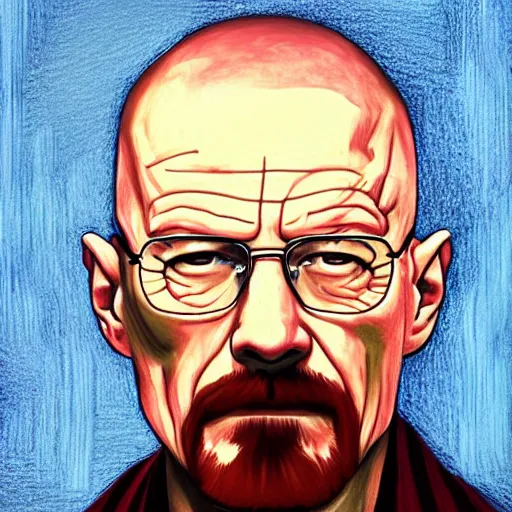 Prompt: detailed, A portrait painting of walter white in the style of Mona Lisa