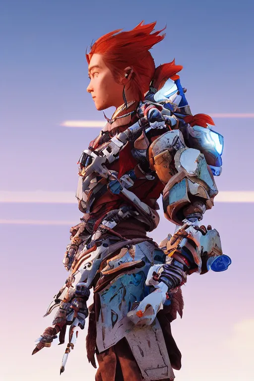 Image similar to combination suit armor aloy horizon forbidden west horizon zero dawn robot ninja mask helmet backpack tribal, aesthetic octane render, 8 k hd resolution, by ilya kuvshinov and cushart krentz and gilleard james radiating a glowing aura cgi rtx 2 0 2 2