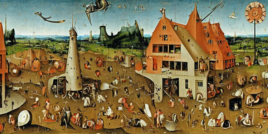 Prompt: a waffle making factory by hieronymus bosch, highly detailed, colorful