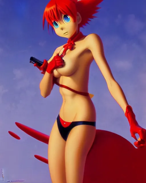 Image similar to pixar movie still photo of asuka langley soryu pleasuring herself, asuka from evangelion, by greg rutkowski, gil elvgren, enoch bolles, glossy skin, pearlescent, anime, maxim magazine, very coherent