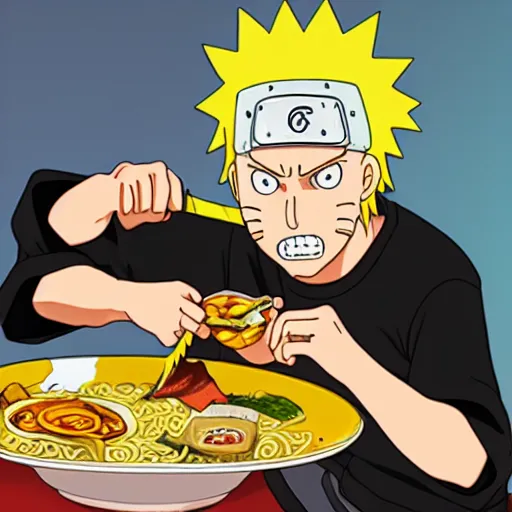 Image similar to naruto uzumaki eating ramen in the artstyle of Rick and Morty, hyperdetailed, artstation, digital art, photorealism, accurate, 8k,