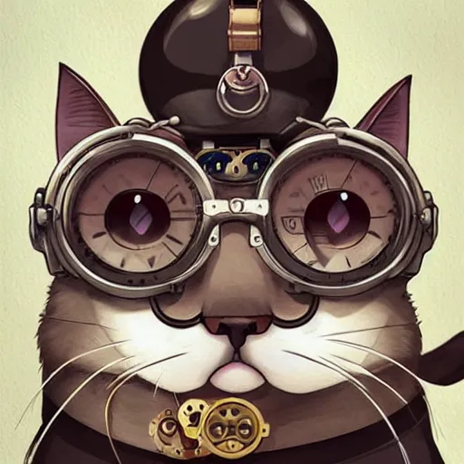 Image similar to a cat with steampunk googles, by ROSS tran, studio ghibli inspired