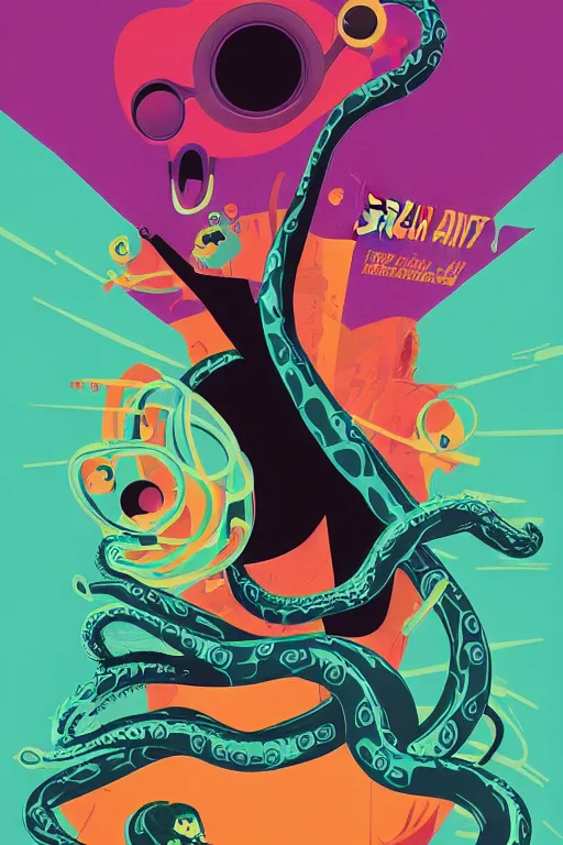 Prompt: a movie poster for the film (attack of the green tentacles) by Tom Whalen