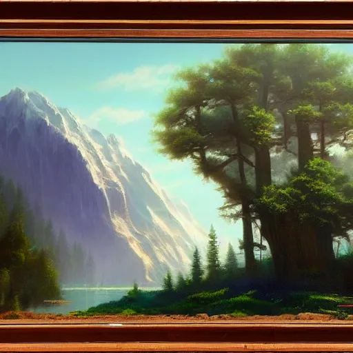 Image similar to a beautiful matte painting of a character, by steve argyle and mark arian, in an environment painted by bob ross