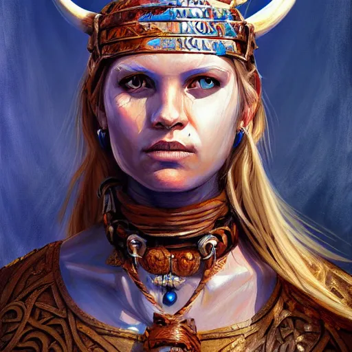 Image similar to highly detailed painting of a viking warrior goddess woman, maldivian, blue eyes, high fantasy art by jon foster trending on arstation