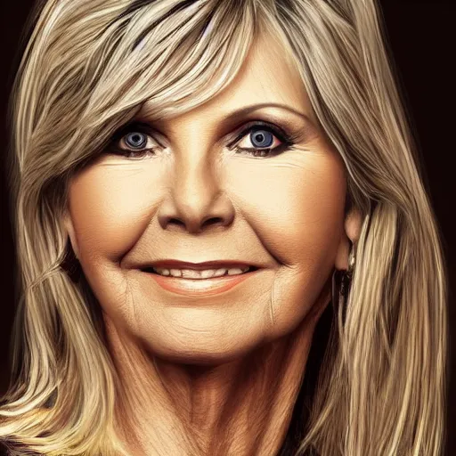 Prompt: Olivia Newton-John, portrait. high detail, great lighting, 8k resolution, masterpiece, concept art, illustration