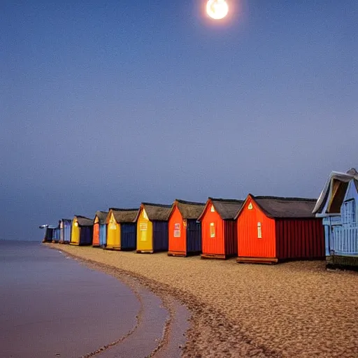 Image similar to there was a lovely orange super moon over the beach huts and the isle of wight
