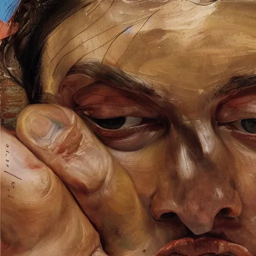 Prompt: high quality high detail painting by lucian freud and jenny saville, hd, anxiety, turquoise