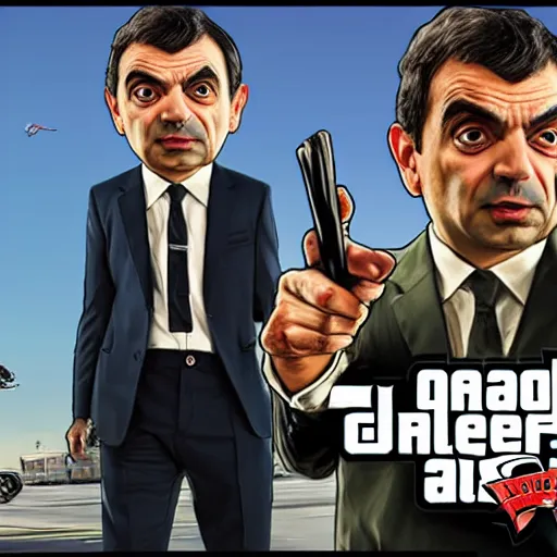 Image similar to mr bean as a drug dealer, gta 5 cover art