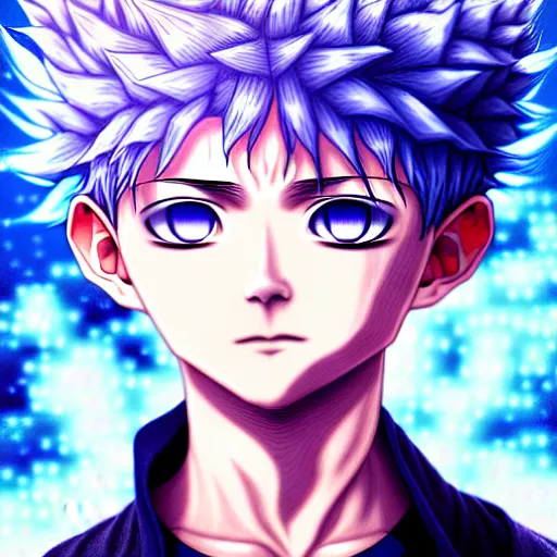 Image similar to killua zoldyck in rossdraws art, with thunderstorms, 8 k, bright colors, detailed face, details, sharp smooth, aykut aydogdu