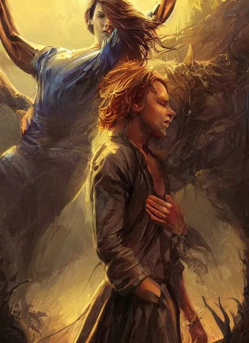 Prompt: sam winchester in a bodice - ripper romantic book cover illustration art by peter andrew jones, artgerm, wlop. fantasy style, sharp focus!, ultra detailed,