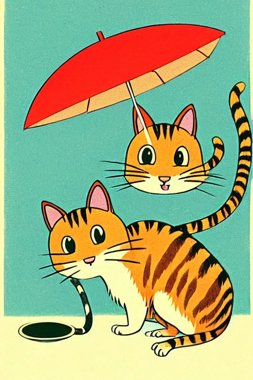 Image similar to by richard scarry. a cat mouse chimera. a 1 9 5 0 s retro illustration. studio ghibli. muted colors, detailed