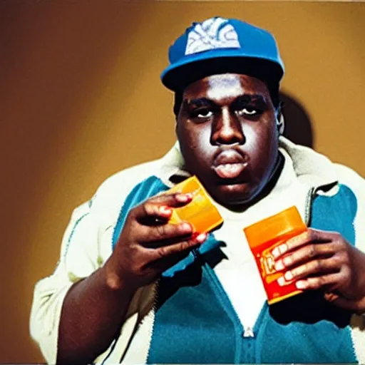 Image similar to photo of Biggie Smalls drinking a juicebox