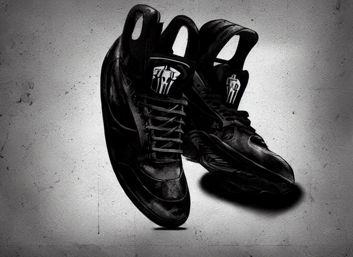 Image similar to basketball sneakers concept of punisher, trending on artstation, smooth, sharp focus