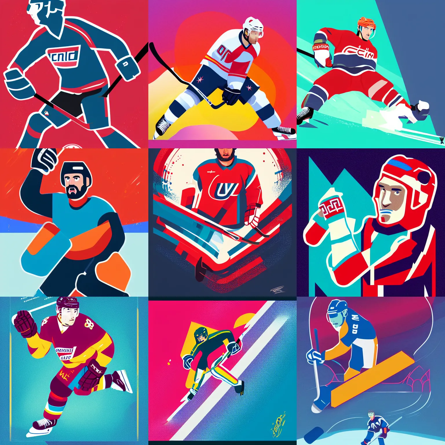 Prompt: alex ovechkin ice hockey goal, tom whalen, james gilleard, liam brazier, tristan eaton