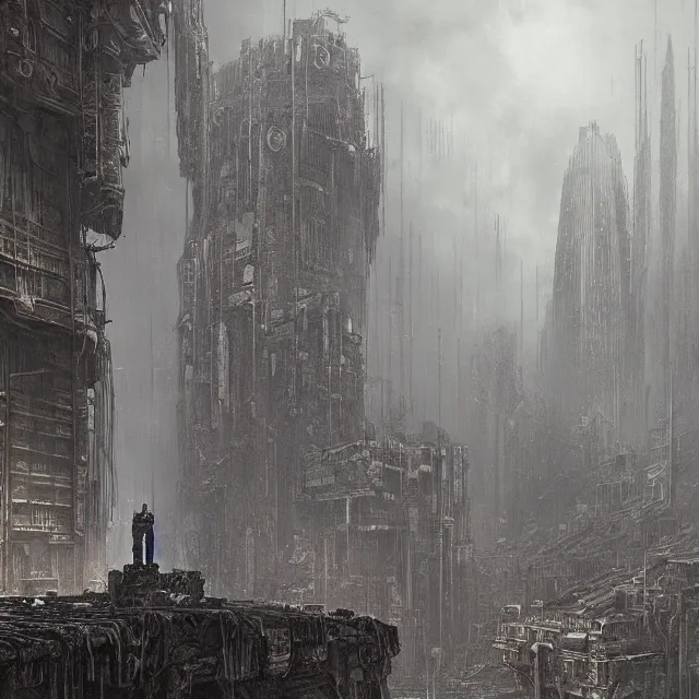 Image similar to dystopian cyberpunk ruins, gustave dore greg rutkowski, detailed, mist