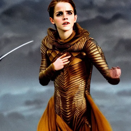 Image similar to Emma Watson as Lady Jessica from Dune, cinematic, beautiful, ominous