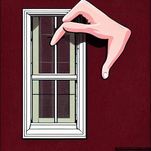 Prompt: a persons hand slamming on a window illustration trending on art station high quality creepy