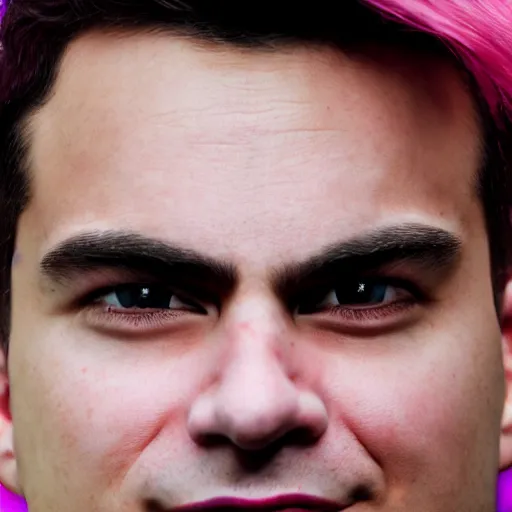 Image similar to Detailed portrait of Ben Shapiro with pink hair and piercing, 8k, realistic, 50mm photograph