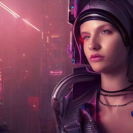 Image similar to the cyberpunk girl portrait, render, octane, 4k, highly detailed, vivid colors, high definition, Johanna, Martine