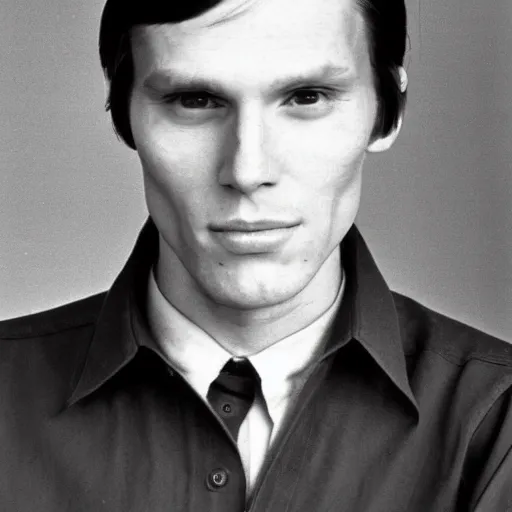 Image similar to A photograph portrait of Jerma985 with short-medium length hair a combover wearing early 1970s menswear in the early 1970s, taken in the early 1970s, grainy, taken on a 1970s Polaroid Camera, realistic, hyperrealistic, very realistic, highly detailed, very detailed, extremely detailed, detailed, digital art, trending on artstation, colorized photo