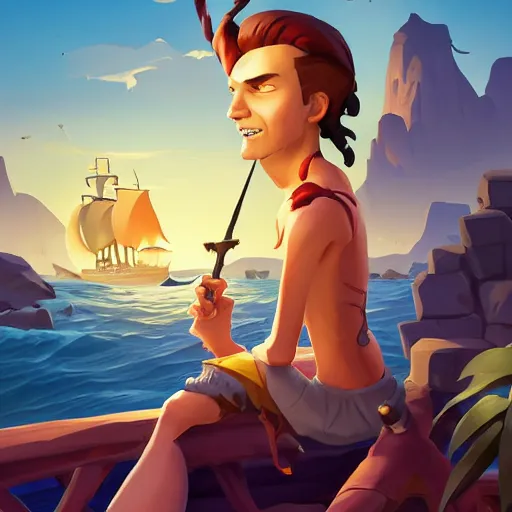 Image similar to painting jack the pirate on sea of thieves game avatar hero mermaid smooth face median photoshop filter cutout vector behance hd by jesper ejsing, by rhads, makoto shinkai and lois van baarle, ilya kuvshinov, rossdraws, illustration, art by ilya kuvshinov and gustav klimt