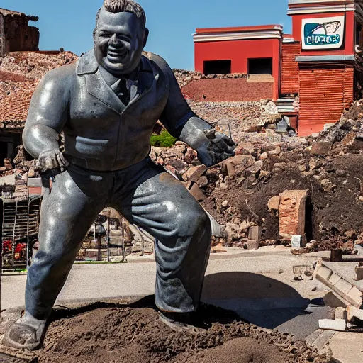 Image similar to a Bobs Big Boy statue being excavated from the ruins of Pompeii, ultra detailed, 8k resolution, ultrarealistic