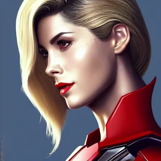 Image similar to A combination of Grace Kelly's and Ada Wong's and Ashley Greene's appearances with blonde hair wearing Forerunner armor from Halo, high tech, action shot, angular, full body portrait, futuristic, dramatic, fantasy, intricate, elegant, highly detailed, artstation, matte, sharp focus, 8K, art by Artgerm and Greg Rutkowski and Alphonse Mucha