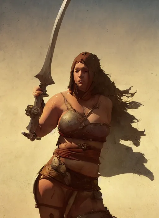 Image similar to hyper realistic photo of medieval chubby beautiful warrior girl, full body, rule of thirds, conceptart, saturated colors, cinematic, greg rutkowski, brom, james gurney, mignola, craig mullins, artstation, cgsociety