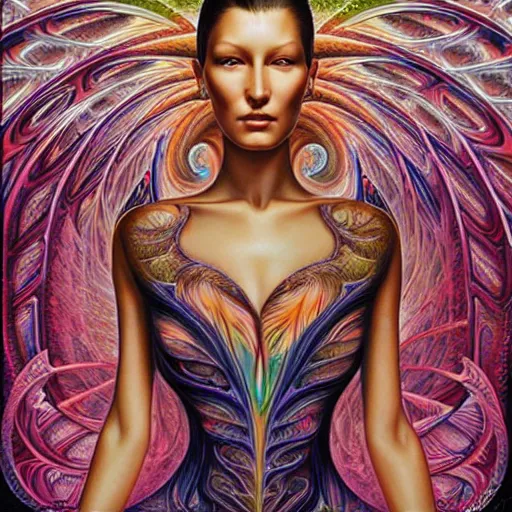 Image similar to Bella Hadid by Alex Grey and Karol Bak