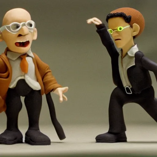 Image similar to claymation scene of the matrix