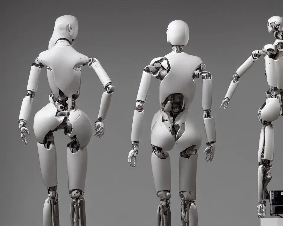 Prompt: rear view of a realistic humanoid female robot