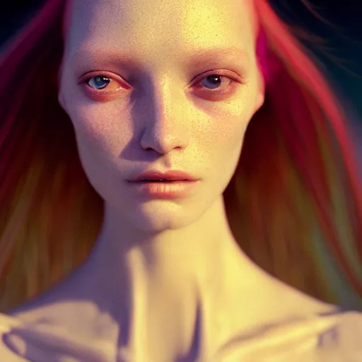 Image similar to photographic portrait of a stunningly beautiful alien gothic female in soft dreamy light at sunset, contemporary fashion shoot, by edward robert hughes, annie leibovitz and steve mccurry, david lazar, jimmy nelsson, breathtaking, 8 k resolution, extremely detailed, beautiful, establishing shot, artistic, hyperrealistic, beautiful face, octane render