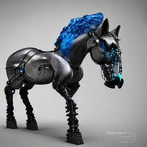 Image similar to a cybernetically enhanced horse, digital art, 3 d render, blender,