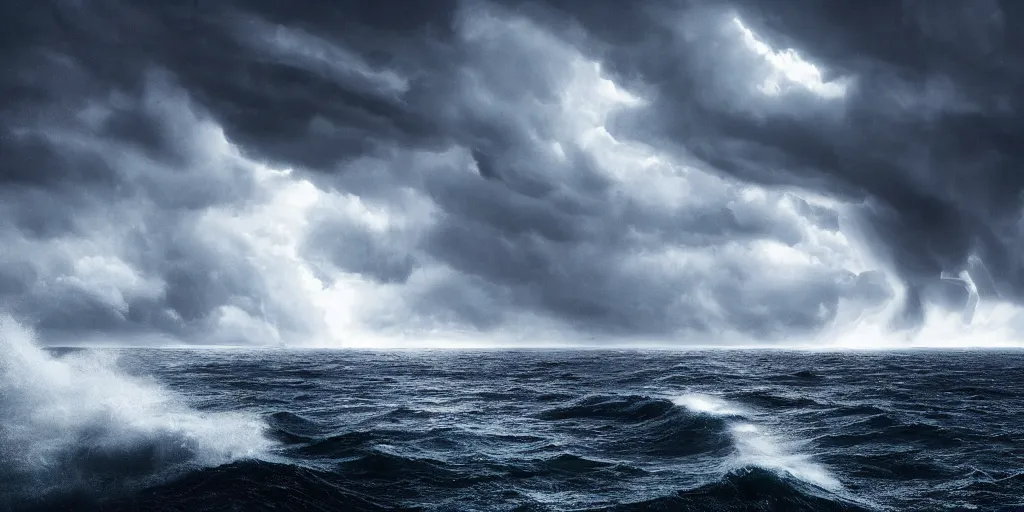 Image similar to detailed sea, layers, very detailed super storm, hyper realistic, impressive, very atmospheric, smoke boiling, cinematic, deep, very high complexity, stunning, masterpiece, weather photography, very detailed. 4 k