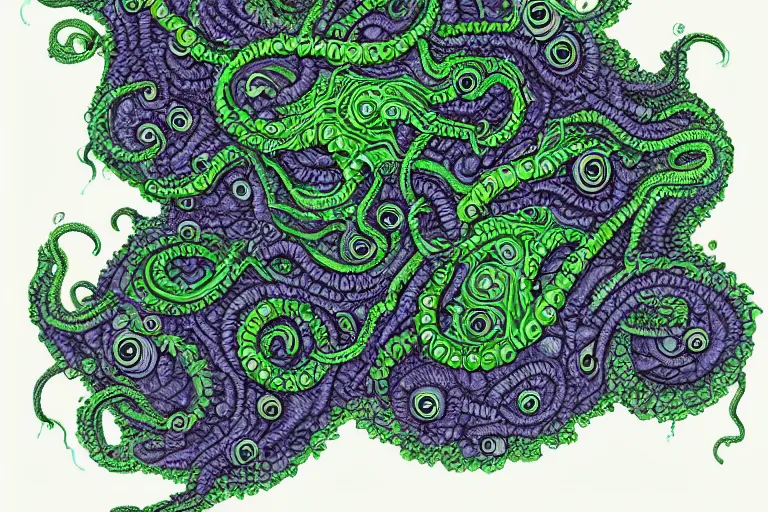 Prompt: lovecraftian eldritch limes by harry pack. 8 k intricate details hypermaximalist 2 d