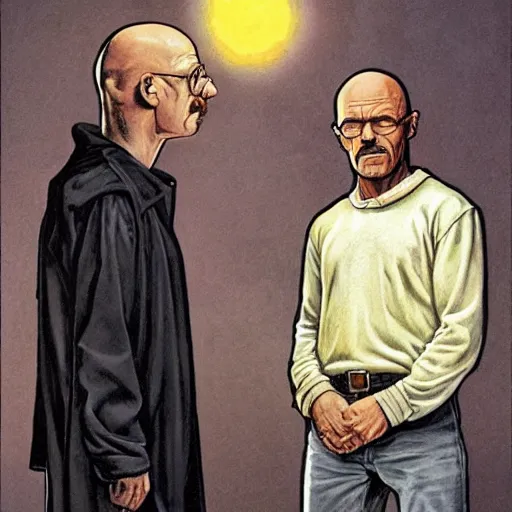 Prompt: Harry Potter and Walter White, artwork by Earl Norem,