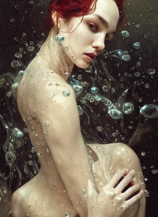 Image similar to highly detailed oil painting | very intricate | cinematic lighting | award - winning | elegant fabric, flowing underwater fashion by alexander mcqueen | by roberto ferri, by tom bagshaw, by j. c. leyendecker and klimt, american romanticism, by austin osman spare, artstation, cgsociety, official art, octane