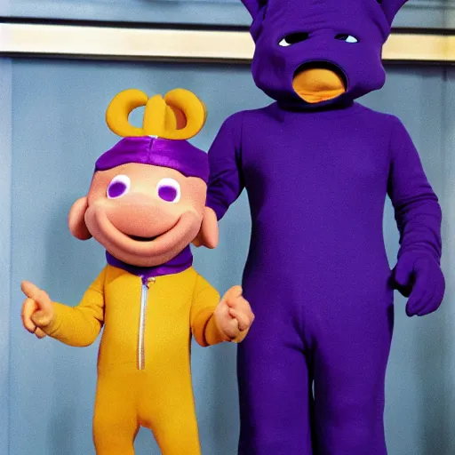Prompt: tinky winky as james bond