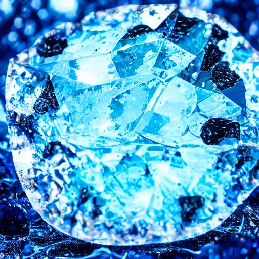 Prompt: a blue crystal covered by dark slime, 8 k hd photo.