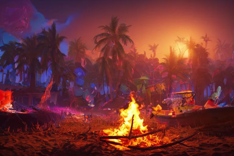 Prompt: the most amazing dream you ever had about bikini bottom bonfire, hyper realistic, ambient lighting, concept art, intricate, hyper detailed, smooth, dynamic volumetric lighting, octane, cinematic