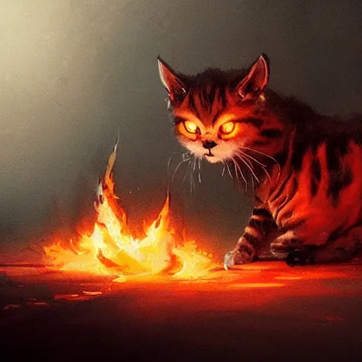 Image similar to Burning cat, greg rutkowski, trending on artstation.