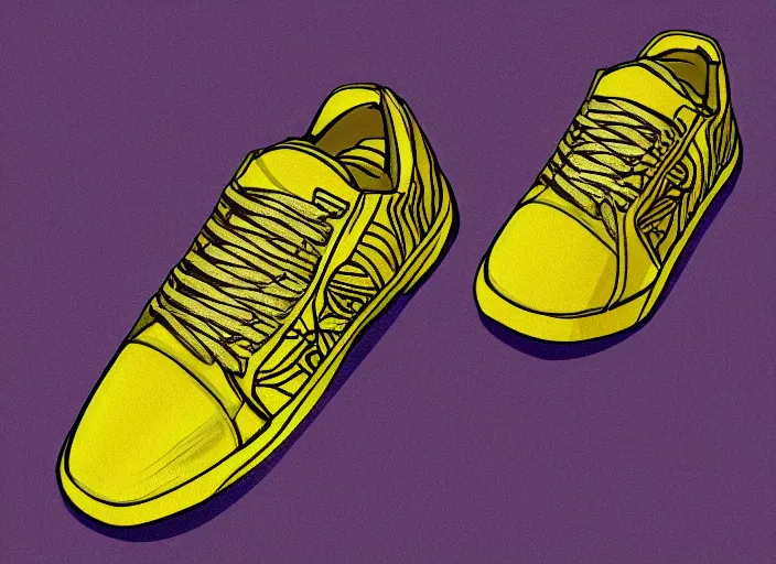 Image similar to sneaker concept, wth short golden lines, yellow details, highly detailed, digital art, sharp focus, trending on art station, anime art style