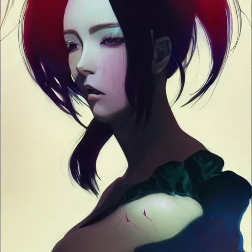 Image similar to A beautiful demon woman with big and cute red eyes || VERY ANIME, fine-face, realistic shaded perfect face, fine details. Anime. realistic shaded lighting poster by Ilya Kuvshinov katsuhiro otomo ghost-in-the-shell, magali villeneuve, artgerm, Jeremy Lipkin and Michael Garmash, Rob Rey and Kentarõ Miura style, trending on art station