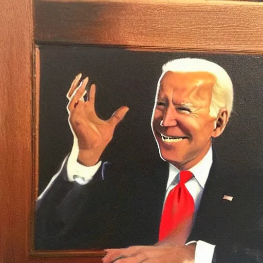 Prompt: a painting of joe biden with devil horns