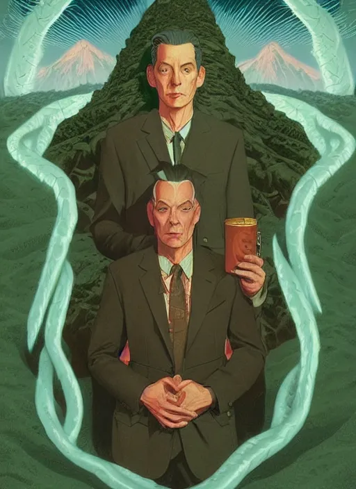 Prompt: Twin Peaks poster artwork by Michael Whelan and Tomer Hanuka, Rendering of portrait of the emerald ouroboros, full of details, by Makoto Shinkai and thomas kinkade, Matte painting, trending on artstation and unreal engine