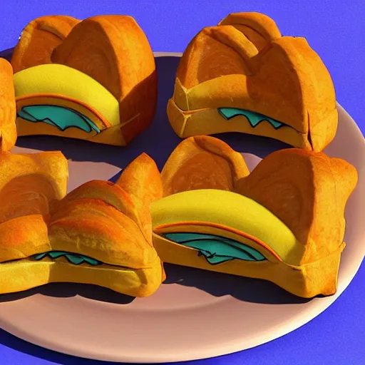 Prompt: 3 d cartoon style full view of a plate with 3 delicious 3 d pumpkin turnovers with glazing in the style of disney and pixar, c 4 d, farmville