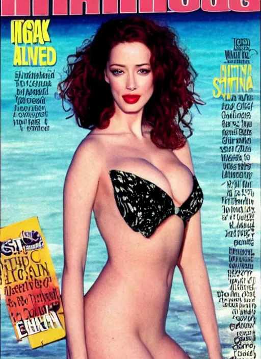 Image similar to christina hendricks and amber heard hybrid on the cover of swimsuit illustrated 1 9 9 0,