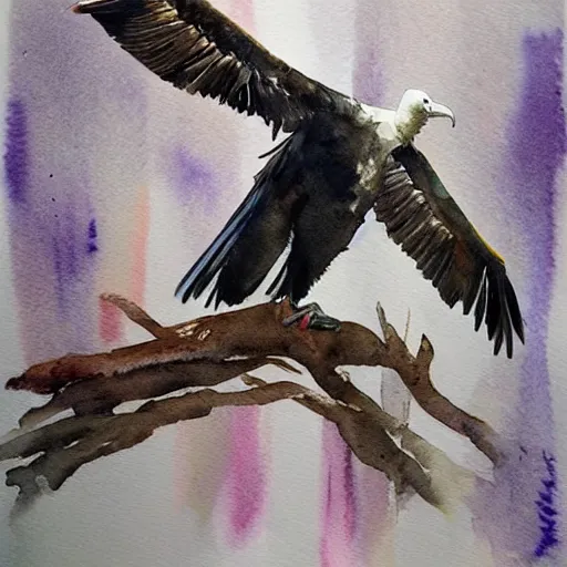 Image similar to watercolor painting of vulture, very very very very very beautiful nature art, masterpiece, realistic and detailed